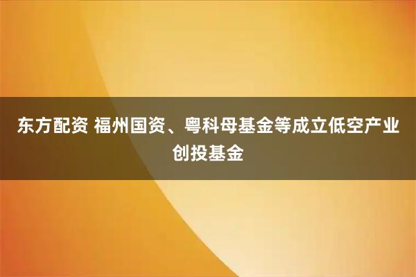 东方配资 福州国资、粤科母基金等成立低空产业创投基金