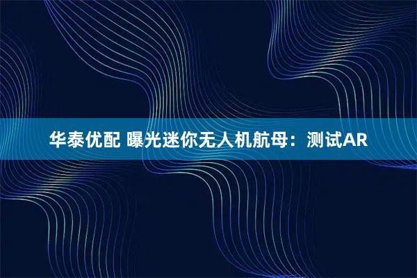 华泰优配 曝光迷你无人机航母：测试AR