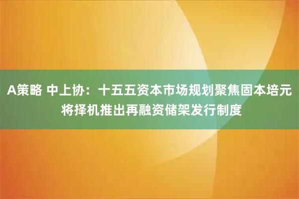 A策略 中上协：十五五资本市场规划聚焦固本培元 将择机推出再融资储架发行制度